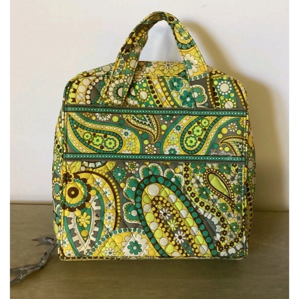 VERA BRADLEY Lemon Parfait Tech Organizer Make Up Travel Bag Yellow Gray